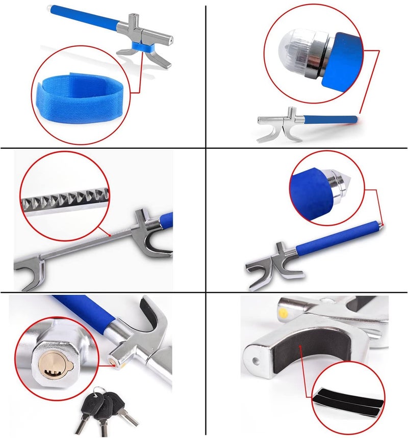 Tevlaphee Steering Wheel Lock Anti-Theft Car Device, Blue, Key Lock, Protects Against Prying, Sawing, Hammering, and Freon Attacks - Image 5